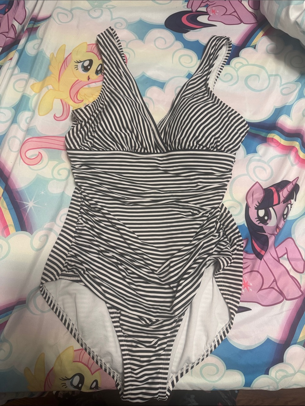 Black and White Striped One-Piece Swimsuit